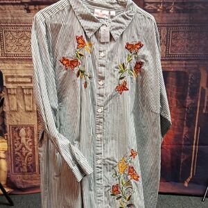 Quacker Factory Embroidered Striped Skirt - Black and White